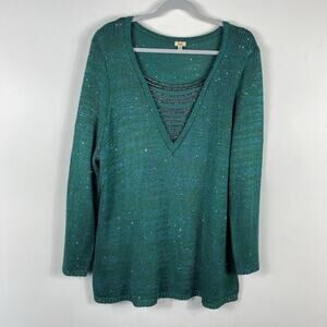 Reba Plus Size 3X Sequin Embellished Sparkle Sweater Green